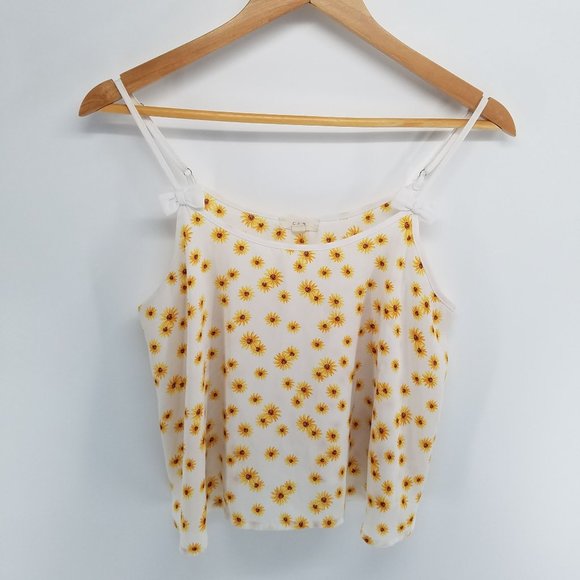 E M spaghetti strap cropped floral tank size L - Picture 1 of 4